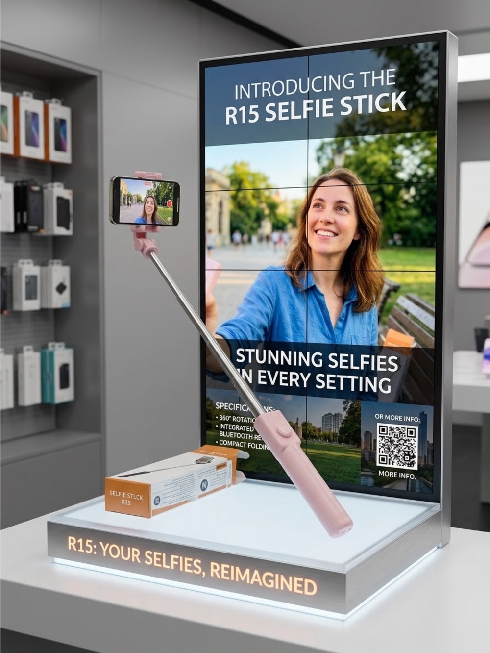 R15 Selfie Stick Pink & Silver